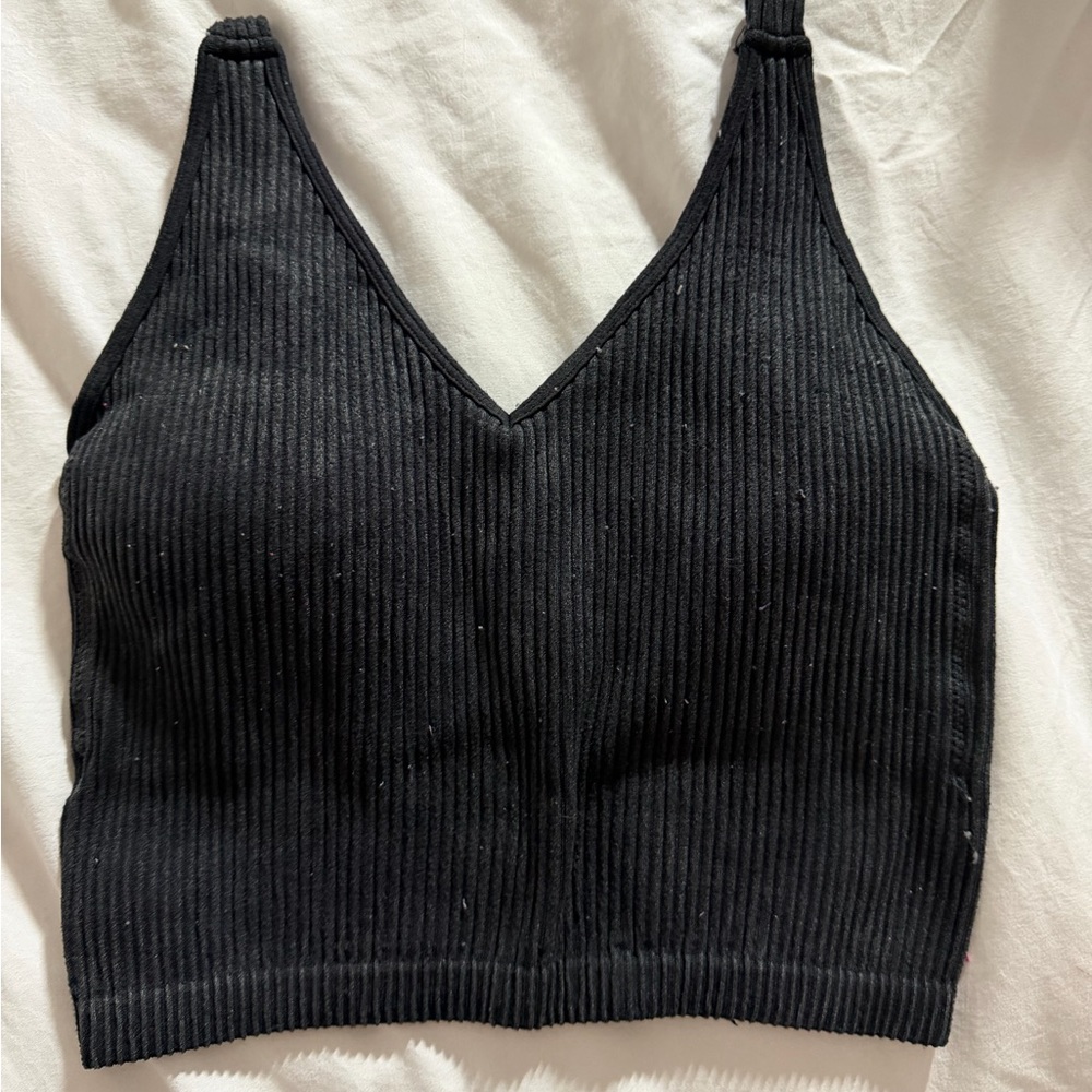 Black Ribbed Cropped Women's Tank